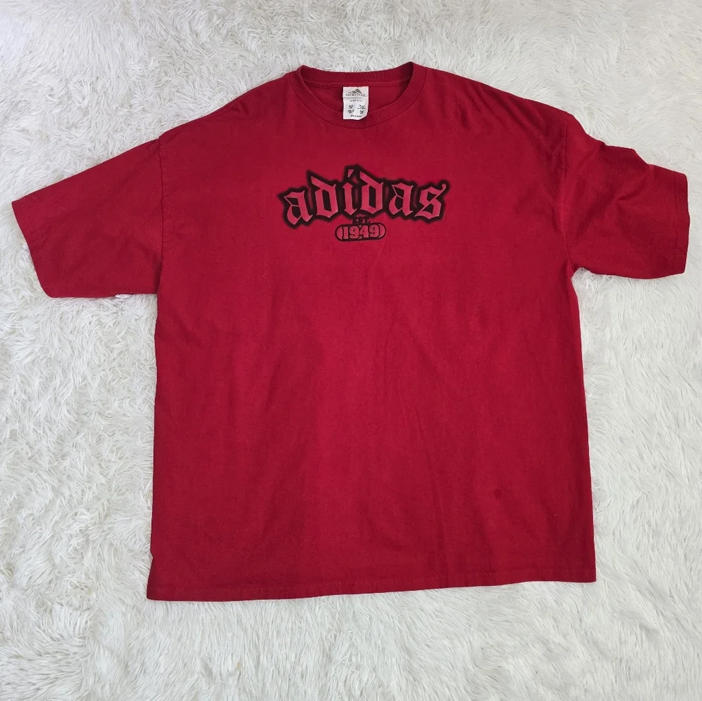 Y2K‎ Vintage Adidas Red Spray Paint Logo Oversized Tee Men's Size 2XL